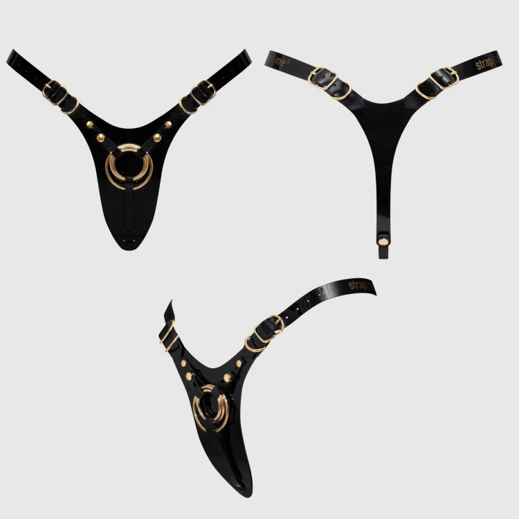 stringi  z mocowaniem dilda BLACK GLOSSY
