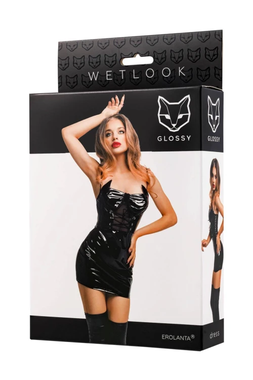 sukienka Glossy Mirabell dress wetlook black L