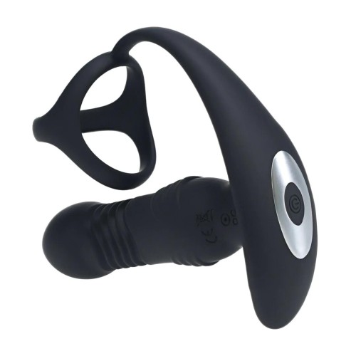 masażer Vibrating and Thrusting Silicone Prostate Massager with Tri O Cockring Black