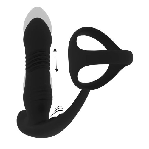 masażer Vibrating and Thrusting Silicone Prostate Massager with Tri O Cockring Black