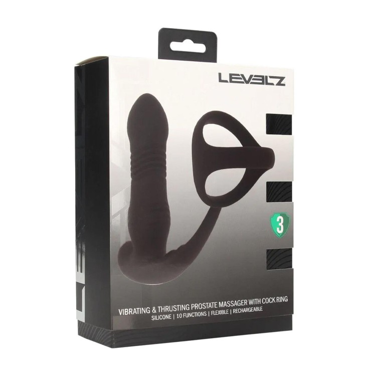masażer Vibrating and Thrusting Silicone Prostate Massager with Tri O Cockring Black
