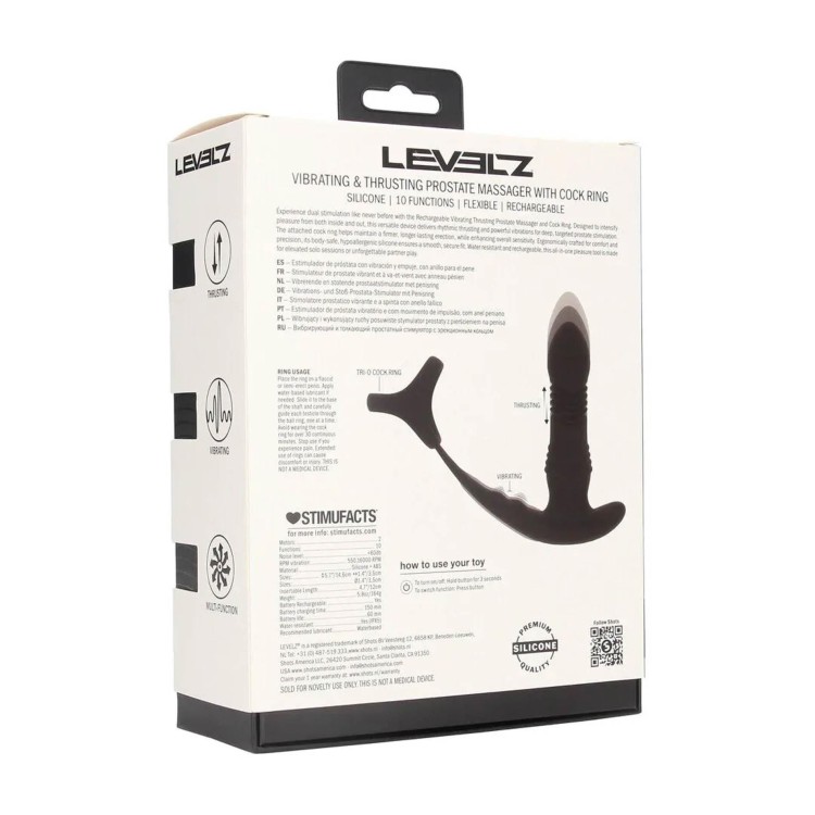 masażer Vibrating and Thrusting Silicone Prostate Massager with Tri O Cockring Black