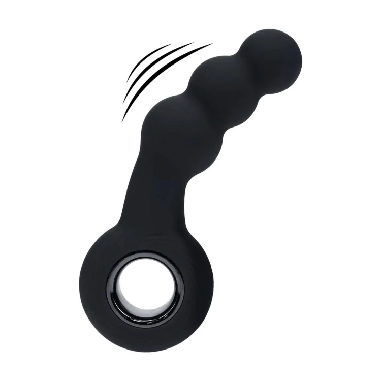 masażer Vibrating Beaded Silicone Prostate Massager with Loop Black