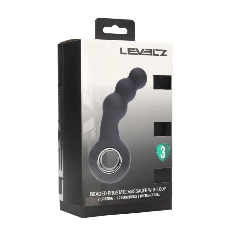 masażer Vibrating Beaded Silicone Prostate Massager with Loop Black