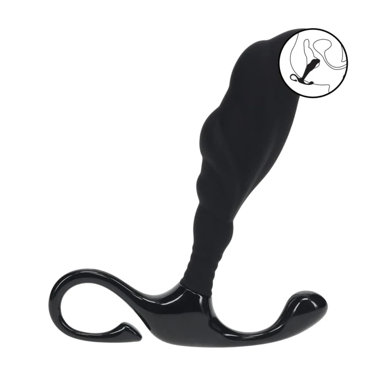 masażer Rippled with Hard Loop Silicone Prostate Massager Black L