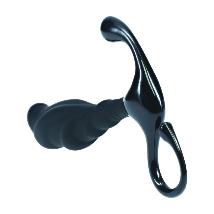 masażer Rippled with Hard Loop Silicone Prostate Massager Black L