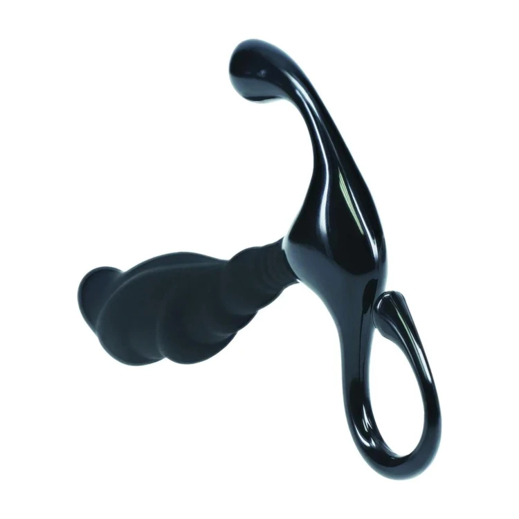 masażer Rippled with Hard Loop Silicone Prostate Massager  Black S