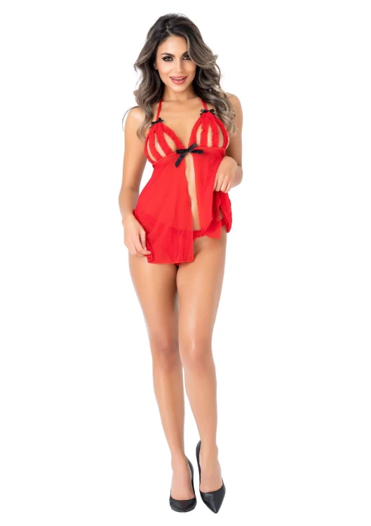 koszulka Peek-a-boo Ruffle Babydoll Red S/M