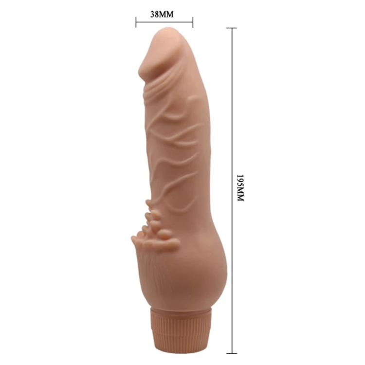 Wibrator dla kobiet, penis z żyłami i zarysowaną główką. Penetracja pochwy